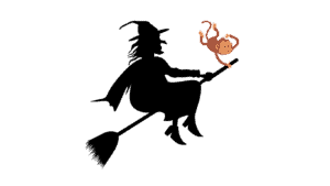 Witch on a broom with a monkey